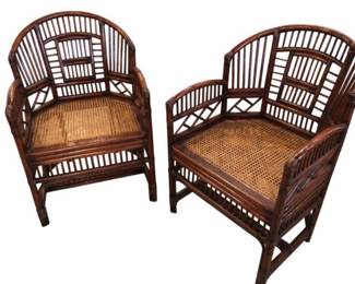 Pair of Vintage Brighton style Bamboo & Rattan Chinese Chippendale Chairs