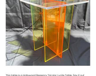 Hollywood Regency Tricolor Lucite Side Table