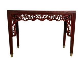 Asian style red console table bamboo and other materials.