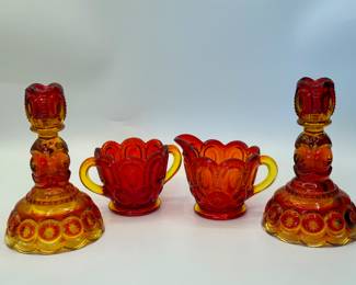 "Moon and Stars" Candlestick holders and sugar and creamer