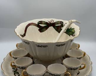 Holly Holiday Punch Bowl Set