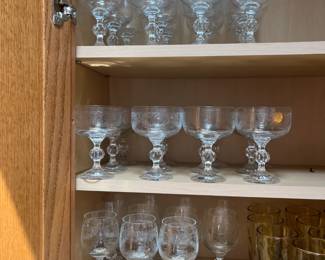 crystal glasses: matching champagne, wine and water glasses