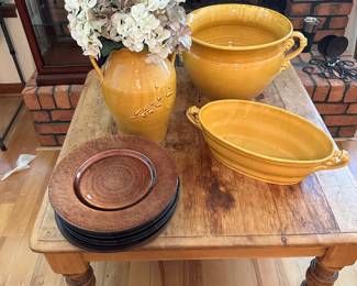 Antique pine coffee table and large containers made in Italy sold at belk and dillards