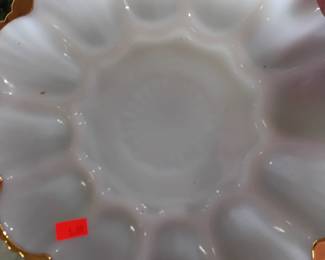 Milk glass trimmed in gold egg plate
5.00
#13