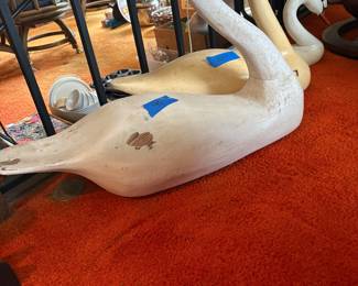 Large Wood Carved Swans