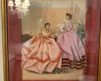 19th century Paperdoll art with fabric and ribbons
