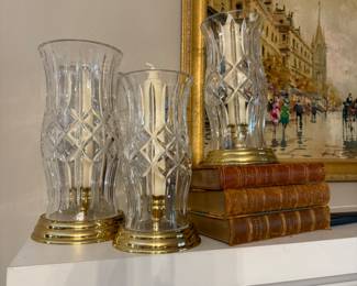 3 Waterford hurricane candle holders