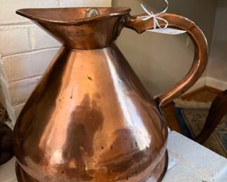 Circa 1820s 4 gallon copper harvest pitcher by Farrow and Jackson
