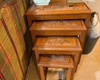 Carved teakwood nesting tables