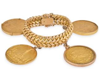 18K Chain Bracelet with Gold Coin Charms