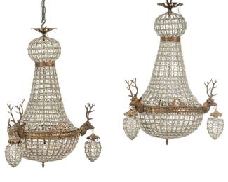 Empire Style Beaded Chandelier with stag heads