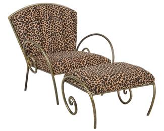 Metal Animal Print Chair and Ottoman