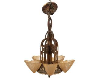Vintage fiveshade chandelier, circa 1930s