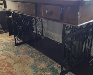 Vintage custom iron and wood desk
