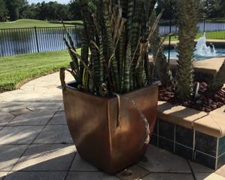 Heavy ceramic, bronze planters (two)