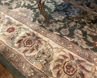Green and tan wool rug 9x12