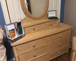 Wicker dresser and nightstand 
