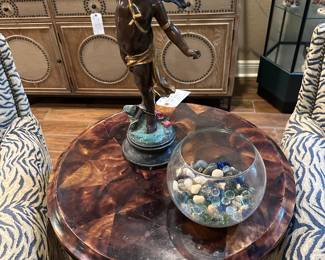 Bronze Cupid 
Designer round table tortoise shell look top