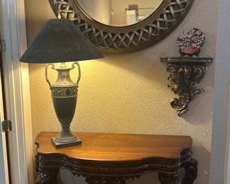 Antique mahogany console nice size carved legs and silver mirror 