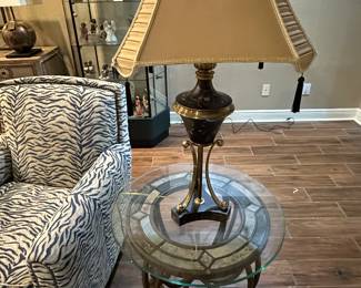 Pair of iron and stone end tables 
Beautiful matching lamps 