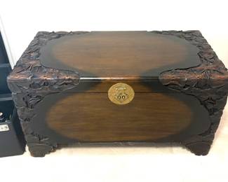 Vintage Asian carved wood hope chest