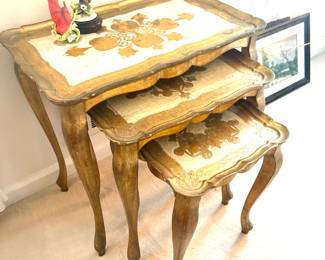 Vintage Hollywood Regency style gilded wood set of 3 nesting tables