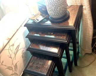 Set of 4 vintage Asian hand carved nesting tables