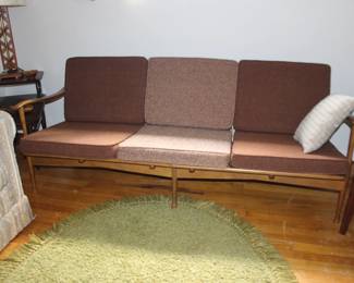 Wood MCM Sofa with Cushions