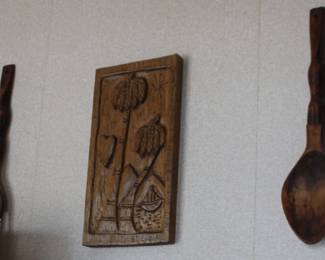 Carved Wood Spoon Fork and St Lucia Art on Wood