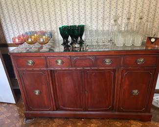 mahogany buffet with protective glass top
