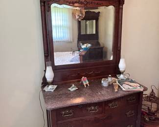 antique Victorian marble top dresser and mirror
