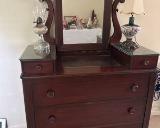 antique dresser with mirror and glove boxes
