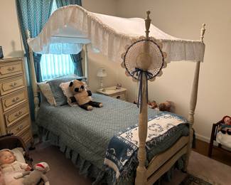 French provincial twin bedroom - canopy bed, lingerie chest and nightstand