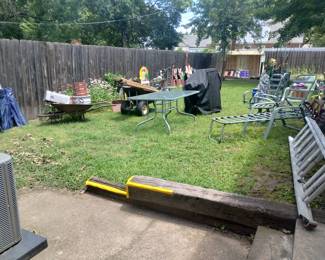 Outdoor furniture, lawn equipment, charcoal grill, among many other things 