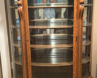 antique oak curved china cabinet