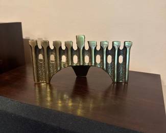 Mid Century Modern Brutalist Brass Menorah 