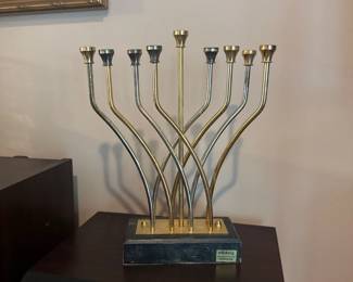 24K gold plated Kinetic Op Art Long Arm Menorah 