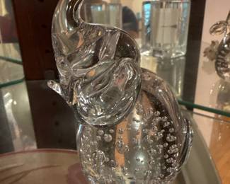 vintage clear glass Trunk up Lucky Elephant Figurine 