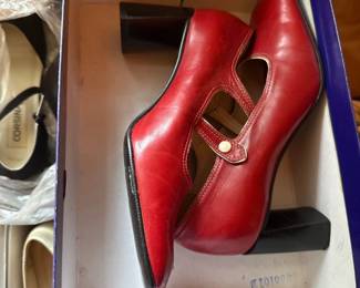 red block heel mary janes