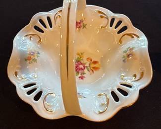 European PM Germany Floral Porcelain Trinket Basket 