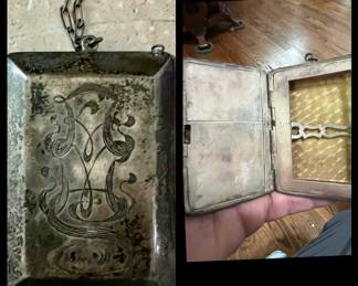 Sterling vintage cigarette:card case with chain