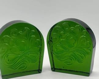 Vintage Blenko green glass book ends