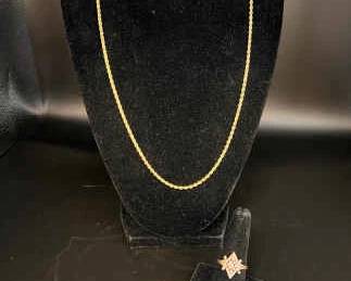 CT150V14k Gold Rope Chain And Vintage Pearl 14k Gold Ring 