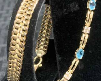CT157V14 K Diamond  Bluestone Bracelet And Gold Link Bracelet