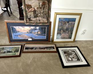 Norman Rockwell - 2 for 75$, peaceful evening picture - $45, black and white flower - $20, Monet - $75.00
Tapestry - $35. Or best offer.