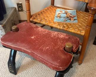 Vtg Camel Saddle Footstool, Vintage Chair 