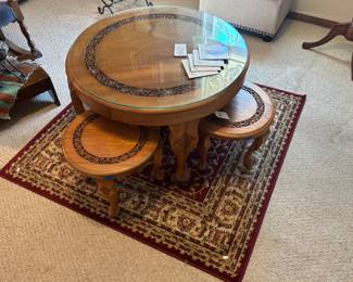 Singapore Wood Table Set, Area Rug 