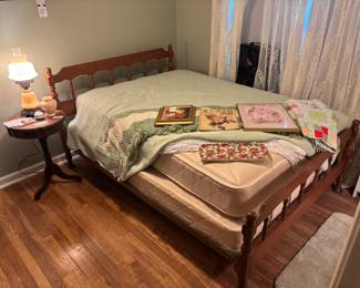 Full Size Wooden Bed Frame, Full Size mattress and Boxspring 