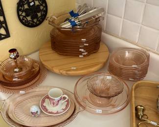 Pink Glass Dishes, Serving trays