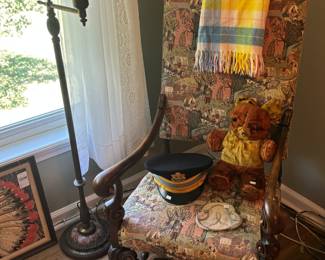 Pictorial Upholstered Chair, Floor Lamp